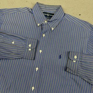 Ralph Lauren Shirt Mens 16.5 Blue Striped Classic Fit Button Down Dress Casual